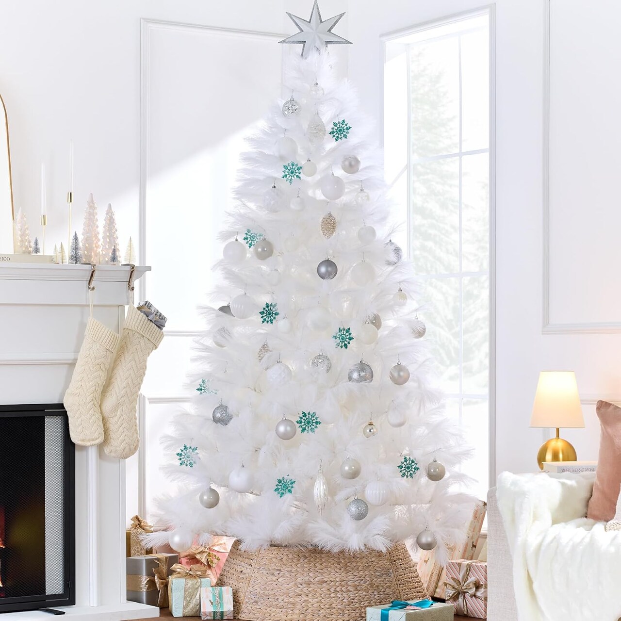 Artificial Pampas Christmas Tree, Deluxe Unlit Holiday Décor with Metal Base, Easy Assembly for Holiday or Home decor